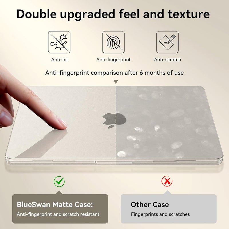 BlueSwan for MacBook Air 13 inch Case, M4 M3 M2 2026-2022 A3240 A3113 A2681, 100% Match Official Color, Scratch Resistant, Easy to Snap on, Air 13.6 Hard Shell Protective Laptop Cover, Starlight Clear - Image 5